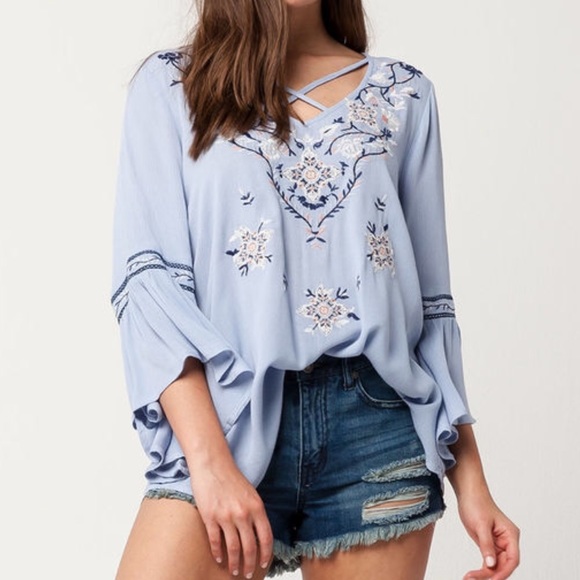 Anthropologie Tops - ANTHROPOLOGIE Embroidered Bell Sleeve Top